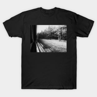 Traveling Fast By Train in Black and White T-Shirt